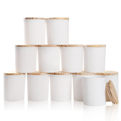 Thick Candle Jars for Making Candles 12 Pcs,10 OZ Empty Jars with Wood Lids for Candle Making, Sample Container, Matte White