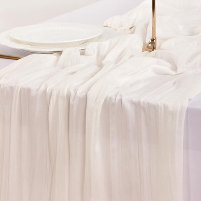 Socomi 6pcs Ivory White Cheesecloth Table Runner Summer Boho Rustic Gauze 120 inch 10FT Cheese Cloth Sheer Runner for Wedding Party Baby Shower Birthday Home Decor Holiday Decorations