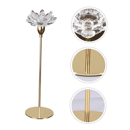 YARNOW Simple Decorative Crystal Lotus Candlestick Holder Small Metal Wedding Candle Stand for Candlelight Dinner Home Décor