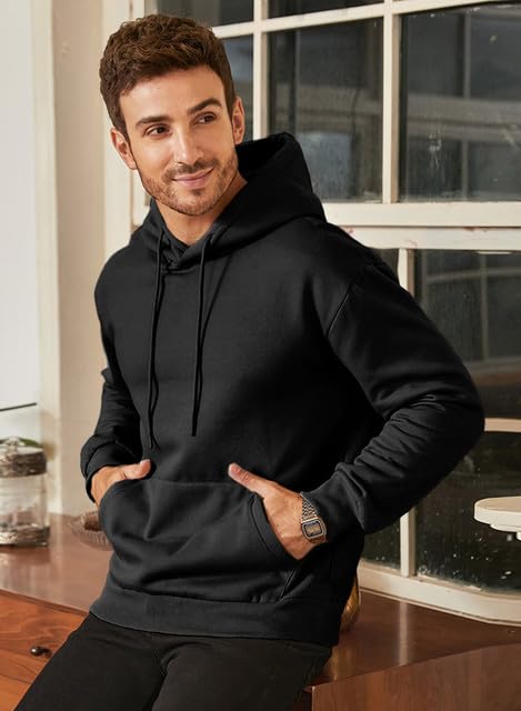 JMIERR Men's Sweatshirt Mens Fall Vintage Drawstring Hoodies Sweatshirts for Men Long Sleeve Hooded Pullover with Pockets Collar Fleece Casual Basic Simple Winter Shirts Sweater, US50(2XL), Black