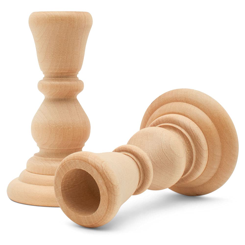 Mini Wood Candle Holders, 4 Inch Wooden Candlestick Holders with 7/8 Inch Hole, Set of 12 Unfinished Wooden Candle Holders, Farmhouse Rustic Candle Holder for Crafts, Decorating and Painting