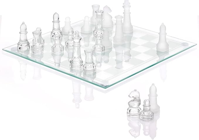 Fine Glass Chess Set Modern Clear Chess Board Set with Solid Clear &amp Frosted Glass Chess Pieces | 12'' Crystal Chess Board Set Felt Padding Included