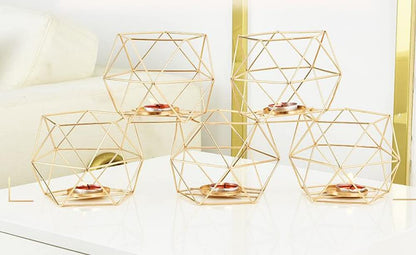 ZHZXBDGQ Tealight Holders Metal Wire Iron Tea Light Candle Holder Geometric Candle Holder Centerpieces for Wedding Holidays Events Party Decorations-Gold
