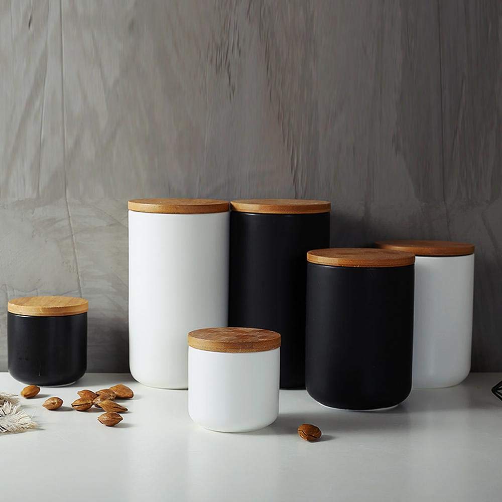 MilkyWay Food Storage Jar Strong Ceramic Storage Canisters with Airtight Seal Bamboo Lid Modern Design Seal Damp-Proof Kitchen Jar for Coffee, Tea, Spice and More (White(M: 27oz/800ml))