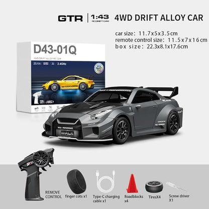 1/43 Scale RC Drift Car 2.4G Full Proportional 4WD Remote Control Car with Gyro Adjustable Speed &amp LED Lights Alloy RC Vehicle for Adult