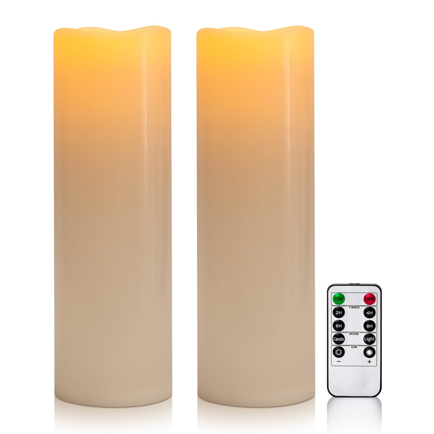 Yongmao 4" x 14" Large Waterproof Outdoor Flameless Candles Battery Operated LED Flickering Pillar Candles with Remote and Timer for Indoor Outdoor Lanterns, Off White, Long Lasting, Set of 2