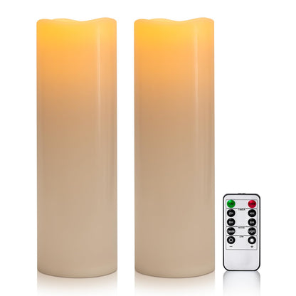 Yongmao 4" x 14" Large Waterproof Outdoor Flameless Candles Battery Operated LED Flickering Pillar Candles with Remote and Timer for Indoor Outdoor Lanterns, Off White, Long Lasting, Set of 2