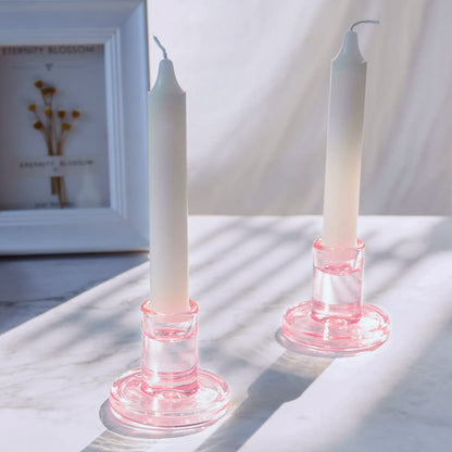 12PCS Pale Pink Taper Candle Holders, Glass Crystal Candlestick Holders Bulk, Clear Candle Holders for Dining Table Centerpiece，More Suitable for Weddings