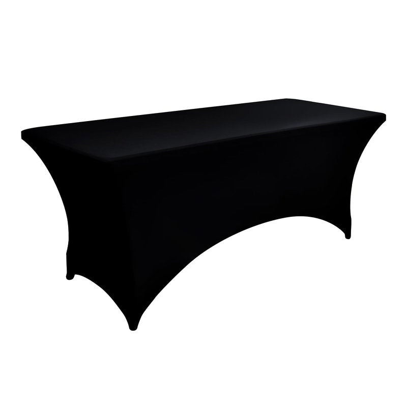 ZarzaaSik 6-Pack 8ft Black Spandex Table Covers for Rectangle Folding Tables - Washable Elastic Tablecloth - Ultimate Fitted Table Protector for Birthday Parties, Trade Shows, Banquet