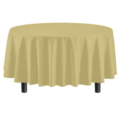 Party Solids Pack Of 6 Premium Plastic Tablecloth 84 Inch Round Plastic Table Cover - Light Yellow