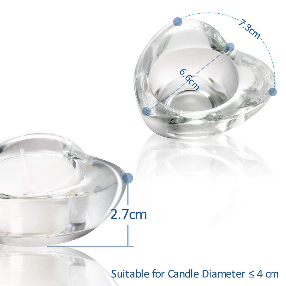 Elivia Blue Tealight Candle Holders - Set of 12, Heart-Shaped Chunky Glass Candle Holder, 2.9" Diameter - CH02 - Water Blue