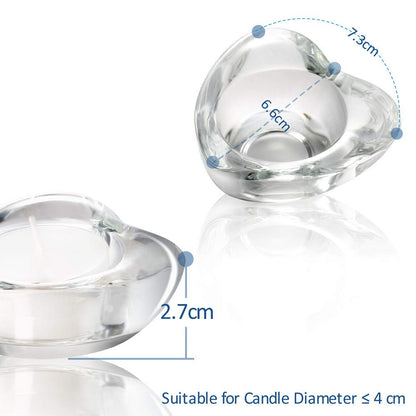 Elivia Blue Tealight Candle Holders - Set of 12, Heart-Shaped Chunky Glass Candle Holder, 2.9" Diameter - CH02 - Water Blue