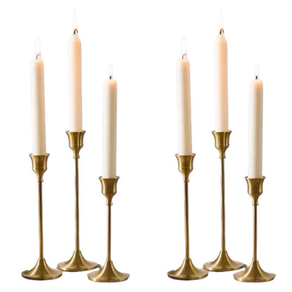 Gold Candlestick Holders Set of 6 – Elegant Metal Taper Candle Holders for Table Centerpieces, Weddings, Home Decor – Modern Gold Candle Stands for Dining Room, Parties