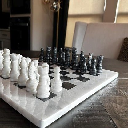 Large Handmade Full Chess Set Marble Chess Board 32 Chess Game Pieces Unique Home décor. Handcrafted Tournament Chess Board - 2 Players. (White Black)
