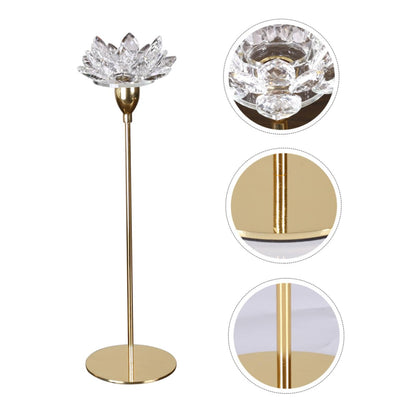 Mobestech Crystal Lotus Candle Holder Metal Candlestick Small Golden Wedding Decoration Romantic Dining Room Candle Stand