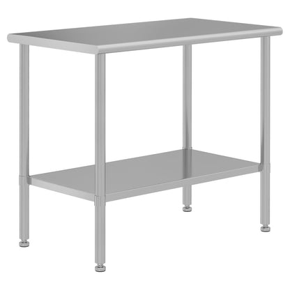 HOCCOT All Stainless Steel Work Table, Heavy Duty Prep Table 24x48 Inch with Stainless Steel Undershelf & Replaceable Feet(Without Casters) Commercial Workstation for Restaurant Kitchen Garage Outdoor