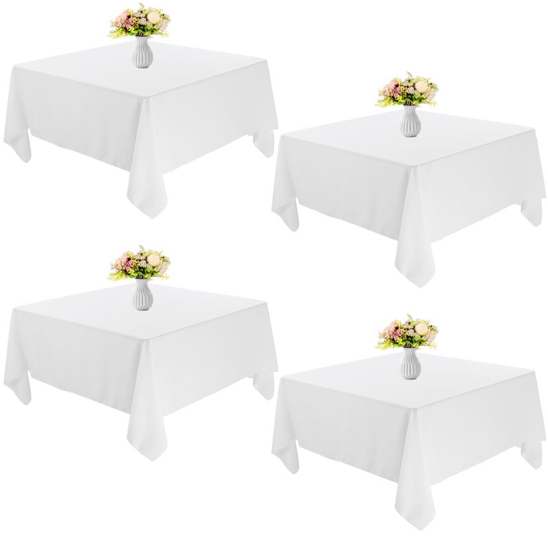 JALANCY 4 Pack Square Table Cloth 52x52 Inch White Tablecloth Machine Washable Fabric Polyester Table Cover for Dining, Buffet Parties, Picnic, Events, Weddings and Restaurants（White）
