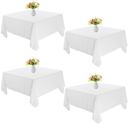 JALANCY 4 Pack Square Table Cloth 52x52 Inch White Tablecloth Machine Washable Fabric Polyester Table Cover for Dining, Buffet Parties, Picnic, Events, Weddings and Restaurants（White）