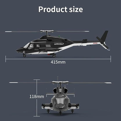 Hanll YUXIANG F02S 1:34 Scale 8CH GPS RC Helicopter – RTF Air-Wolf Replica with Dual Brushless Motors Telemetry Transmitter Optical Flow Metal Servo for Advanced Hobbyists—3 Batteries