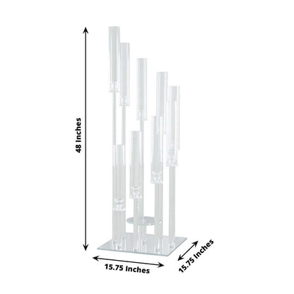Efavormart 48" Crystal 9-Arm Cluster Glass Candelabra Floral Pedestal Stand, Square Hurricane Taper Candle Holder Stand