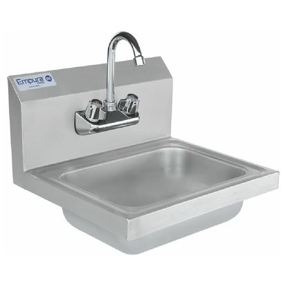 Empura 17" Wide Stainless Steel Wall Mounted Hand Sink | Commercial Prep Utility 14" x 10" for Kitchen Laundry Garage | 4" Center Gooseneck Faucet, 9.5" Backsplash, 17"W x 15"D x 13"H, 20 Gauge, NSF