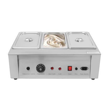FXEIPOL Commercial Chocolate Tempering Machine, 3 Tanks Stainless Steel Chocolate Melter, 300W Electric Chocolate Warmer Machine for Beverage Stores, Restaurants