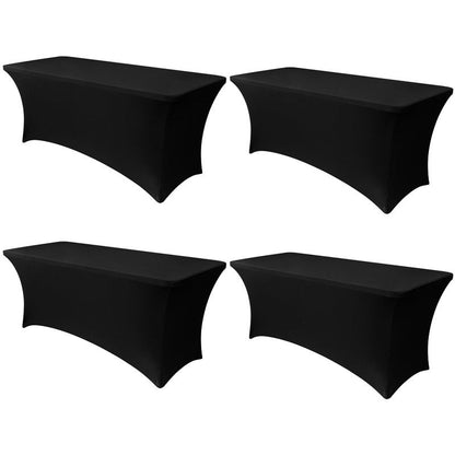 Obstal 4ft Stretch Spandex Table Cover - 4 Pack Universal Rectangular Fitted Tablecloth Protector for Wedding, Banquet and Party, Black