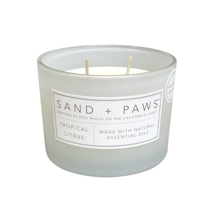Sand + Paws Scented Candle - Tropical Citrus - Additional Scents and Sizes –Luxurious Air Freshening Jar Candles Neutralize pet Odors and Enhance Home décor – 100% Cotton Lead-Free Wicks - 12 oz