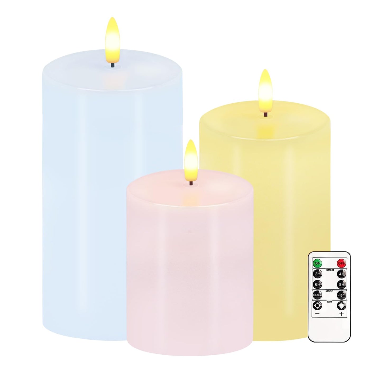 Pastel Flameless Candles, Set of 3 Flickering Easter LED Candles with Remote & Timer, Dimmable Real Wax Electric Pillar Candles Battery Operated, Spring Candles Light for Home Spring Easter Decor