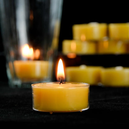 JONERAY 48 Packs Pure Beeswax Tealight Candles Bulk-4 Hour Burn Time,Unscented Natural Beeswax Tealights for Centerpiece Table (Yellow)