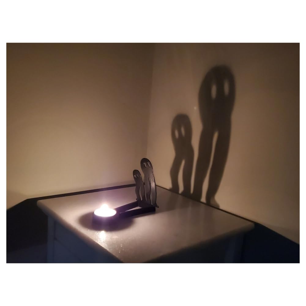 vrsquer Halloween Funny Shadow Stand Candle Holder Table Décor Candle Jars with Witch Skeleton Bat Monster Wolf Cat Pumpkin Table Centerpieces 1pc (color8)