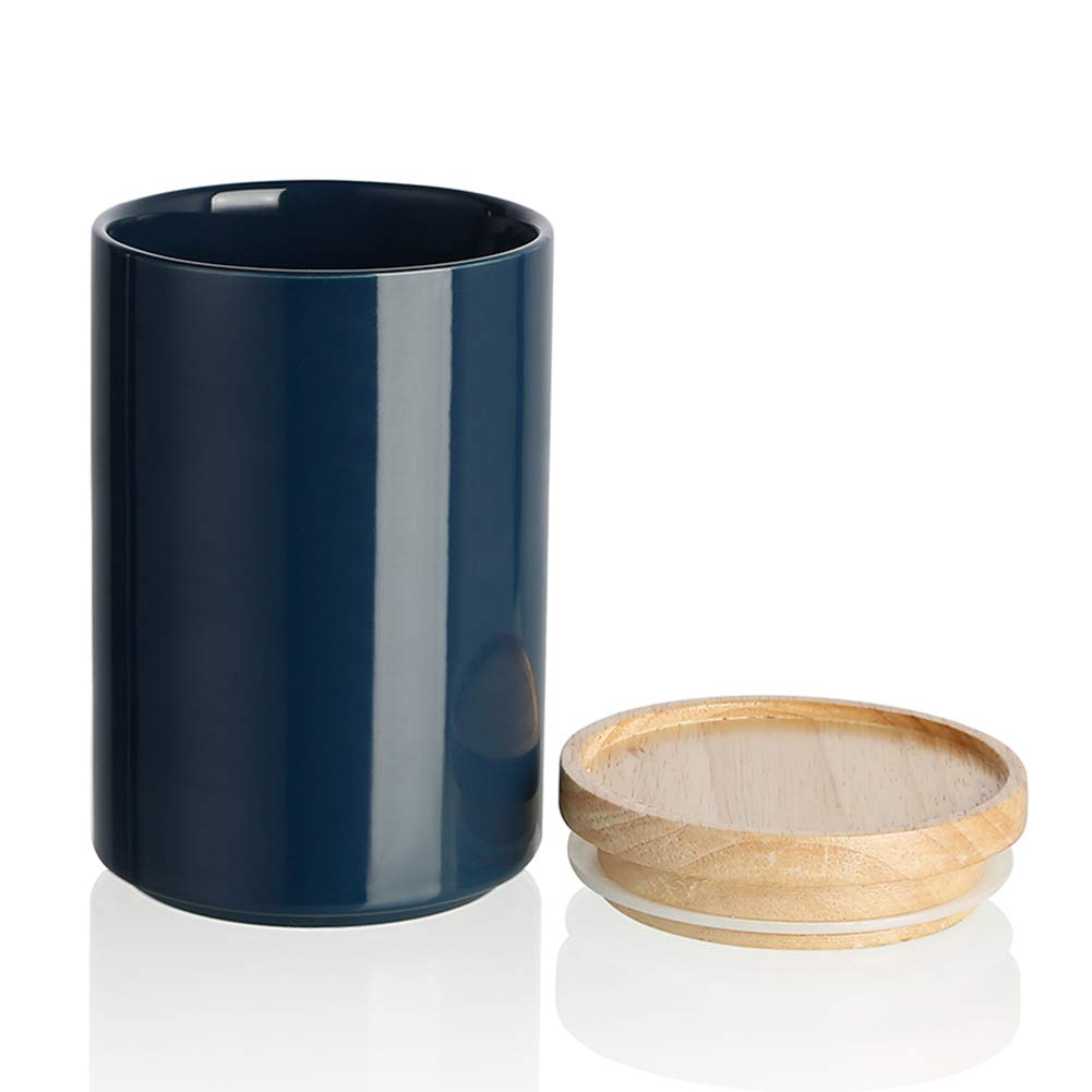Sweejar Kitchen Canisters Ceramic Food Storage Jar, Stackable Containers with Airtight Seal Wooden Lid for Serving Ground Coffee, Tea, Sugar, Salt and More - 28 Fl Oz (Navy)