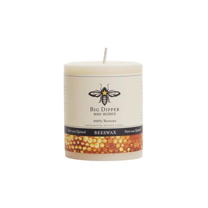 Big Dipper Wax Works Ivory Beeswax Pillar Candle 3" x 3.5" – 60-Hour Burn, Non-Toxic & Clean Burning, Pure Beeswax, Handmade in USA
