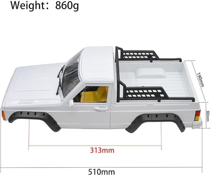 RC Car Hard Body Shell Kit313mm Wheelbase Cherokee Body Car Shell for 1/10 RC Crawler Axial SCX10 &amp SCX10 II 90046 90047 TRX4 Kit (WhitePickup)