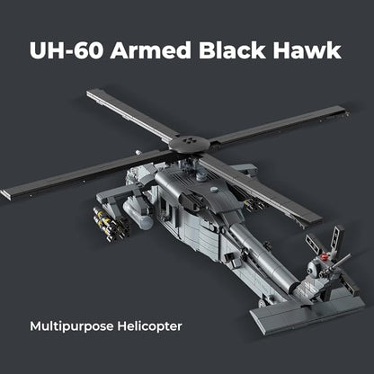 MISINI M8039 1:35 UH-60 Black Hawk Helicopter Building Blocks Set Military Armed Helicopter Bricks Model Kit for Adults Collectible Display Toy Realistic Details The Collector's Gift1377 Pieces