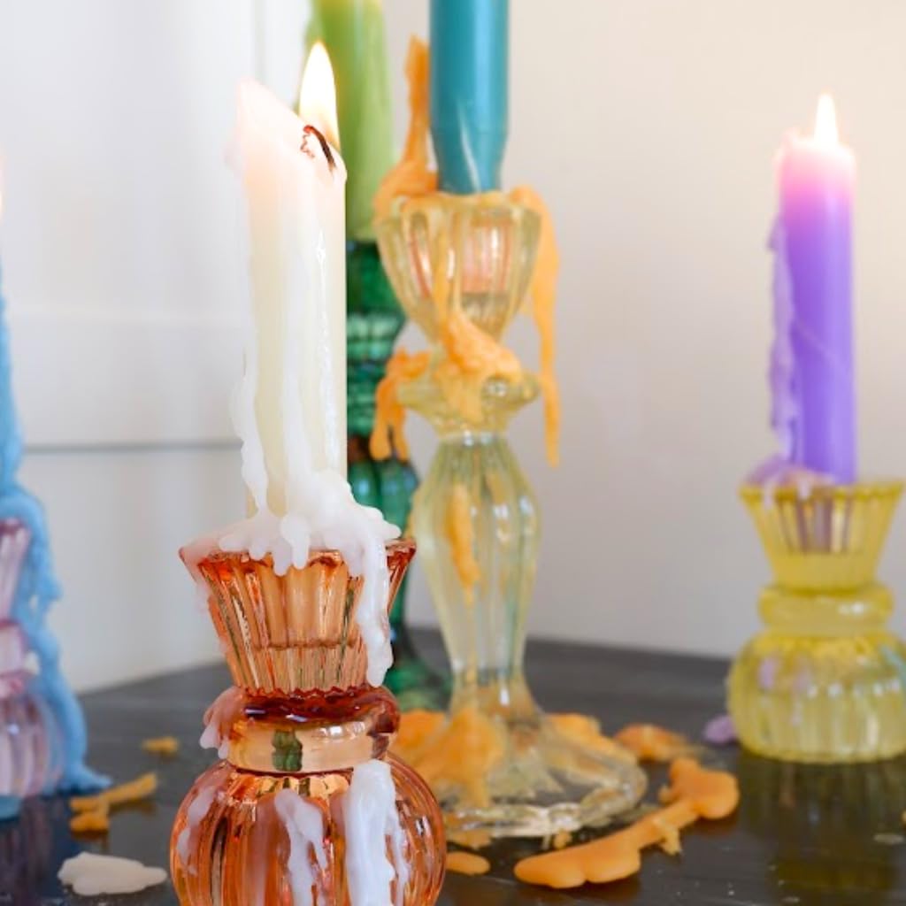 Candlestock Hippie Drippy Drip Candles - Pack of 22 Dripping Taper Candles - Wine Bottle Melting Candles (White)