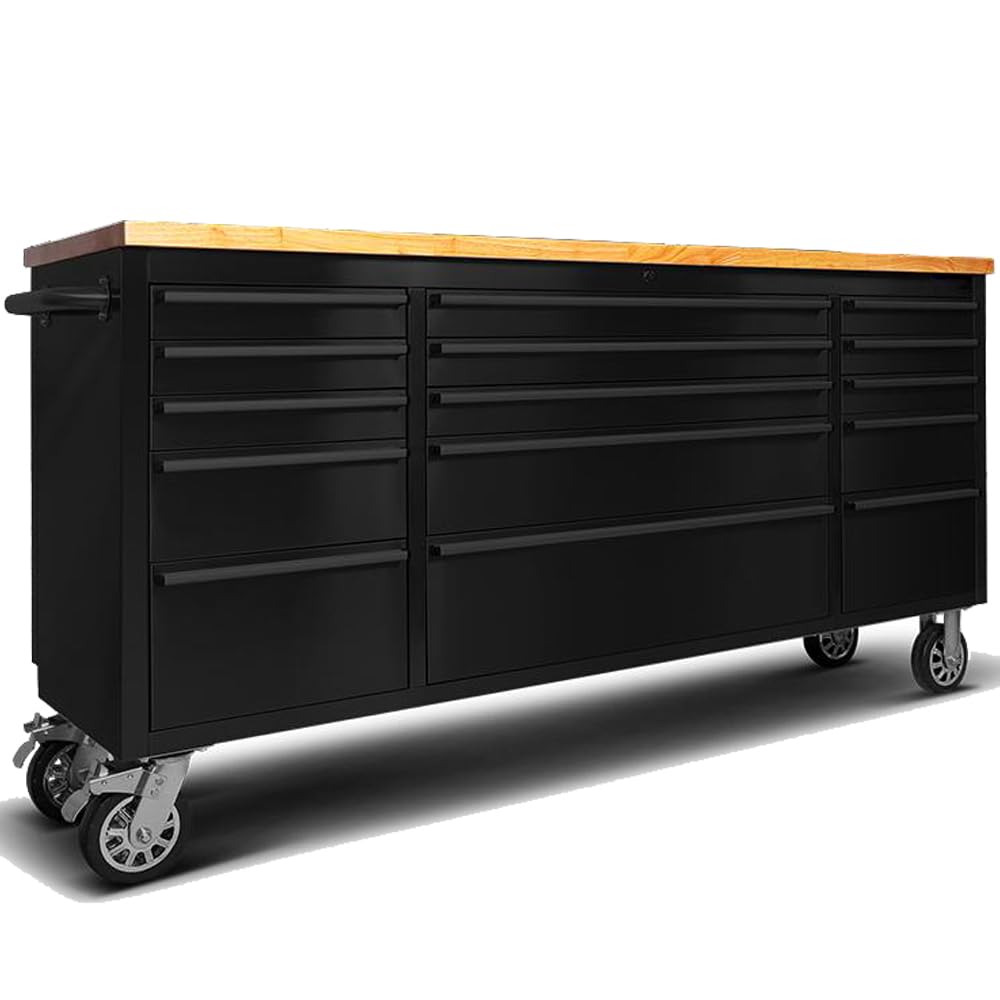 UYRIE 72-inch Rolling Tool Chest with 15 Drawers, Mobile Workbench, Assembled Large Tool Box Lockable Storage Cabinet with Wheels for Garage Workshop (72'' w/15 Drawers - Black)