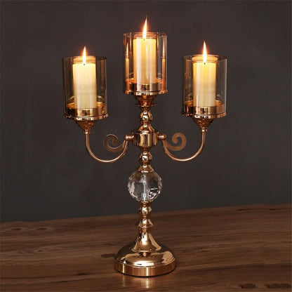 YUHUAWF Candle Holderss Simple Metal Glass Three-Head Candle Holder Living Room Dining Table Wedding Decoration Ornaments Decorative Candlestick(Large)