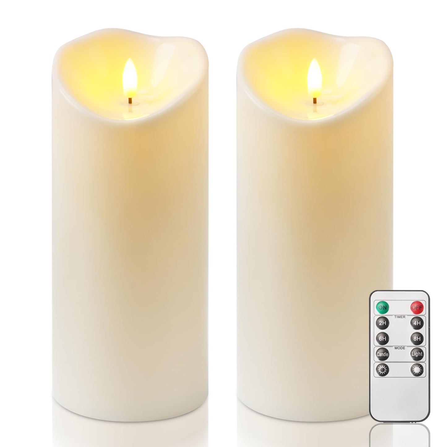 Homemory 4"x9" Outdoor Waterproof Flameless Candles with Timers and Remote Control, Battery Operated Candles, LED Plastic Candles, Ivory White, Set of 2