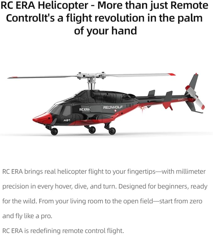 RC ERA A61 Flyingwolf RC Helicopter Model 1:52 Scale Single Rotor 4CH RC Helicopter with Optical Flow Positioning One-Key Start RTF Gyro Stabilized Aircraft for Adults Beginners