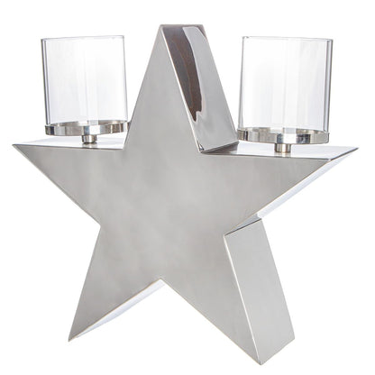 GILDE Lantern Light Star Made of Stainless Steel – Shiny – Silver – Height 37 cm x Width 39 cm – Tea Light Holder