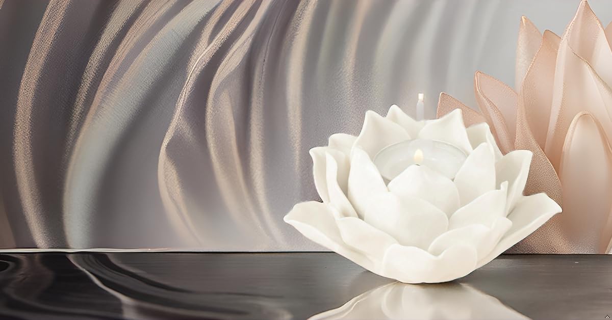 Ceramic Lotus Petals Style Flower Candle Holder Tea Lights Holder Home & Table top Decoration (White)