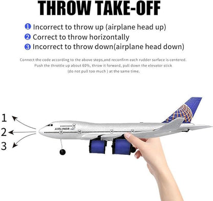 RC Airbus 747 A380 2.4G Remote Control Electric Plane Four Motor RC Airplane Toy RC Airliner with LED Lights Drop Resistant Aircraft 2 Batteries EPP Airplane for Beginners Kids Gifts (A-380)