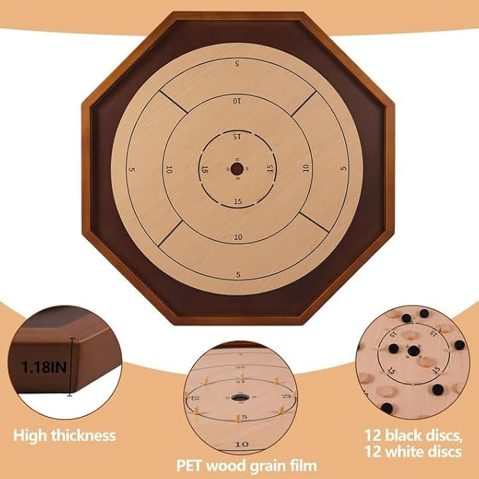 Crokinole Board Game - 27 inch Large Classic Board Game.Deluxe Tournament Crokinole Set with 24 Discs for Families and Friends