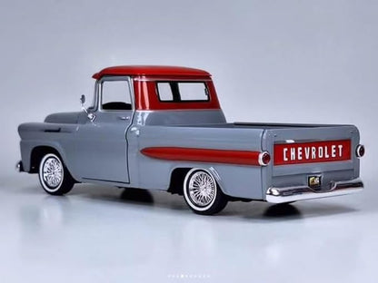 1958 Apache Fleetside Pickup Truck Lowrider Gray with Red Top Get Low Series 1/24 Diecast Model Car by Motormax 79033gry