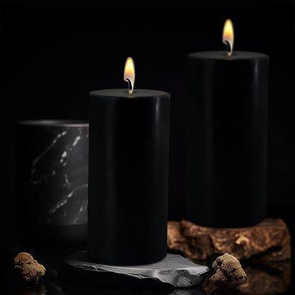 2.8" x 6" Hand-Poured Unscented Candle, Dripless Pillar Candle Set of 3, Long Lasting Burning, Approx 120 Hours Burn Time, Rustic Country Style, for Wedding, Dinner, Christmas and Home Decor, Black