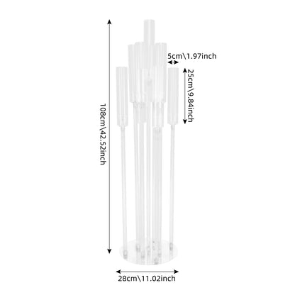 4Pcs 9 Arms Acrylic Candle Holder, Clear Candlestick Holder w/Acrylic Shade, 42.5In Tall Crystal Tapered Candle Holders Centerpieces w/Rectangular Base for Home Wedding Party (4 Pcs 9 Arms Type B)