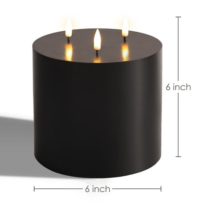 Girimax 3 Wick Flameless Pillar Candle with Remote, 6x6 inch Large Black LED Candle Battery Operated Flickering
