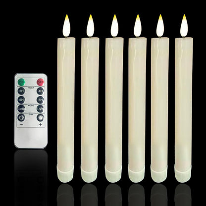 6Pcs Flameless Taper Candles with Remote Timer Dimmer, 8.9 inches Ivory Taper Candles Battery Operated, Plastic LED Candlesticks with Flickering Flame for Halloween Christmas Church Wedding