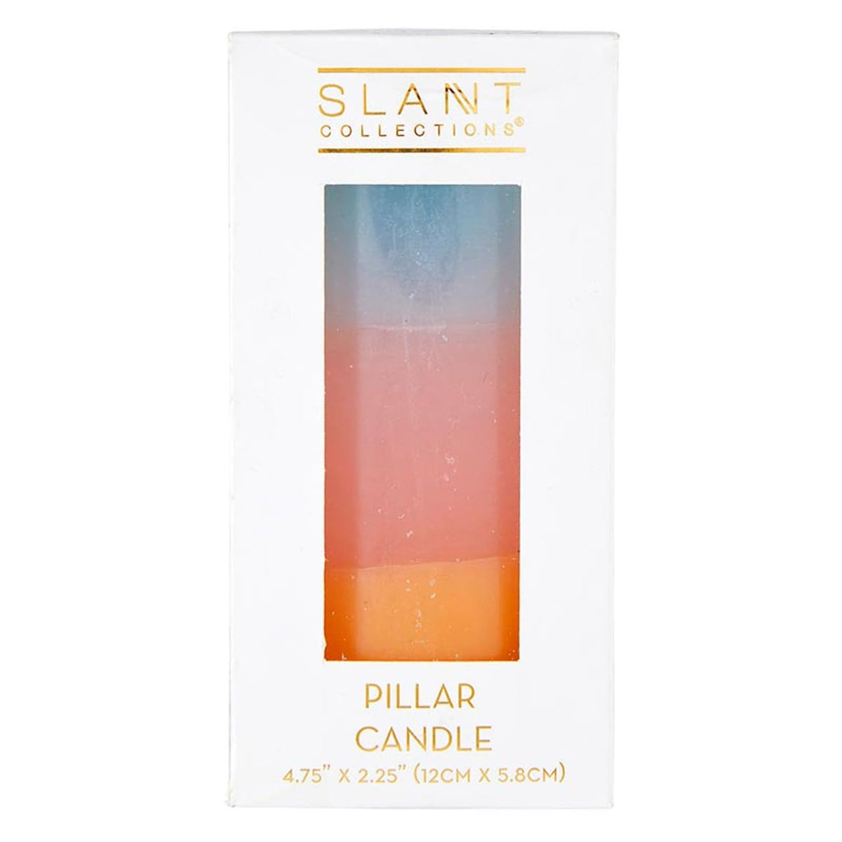 Slant Collections Tri-Colored Unscented Pillar Candle, 4.75-Inch, Blue/Pink/Orange